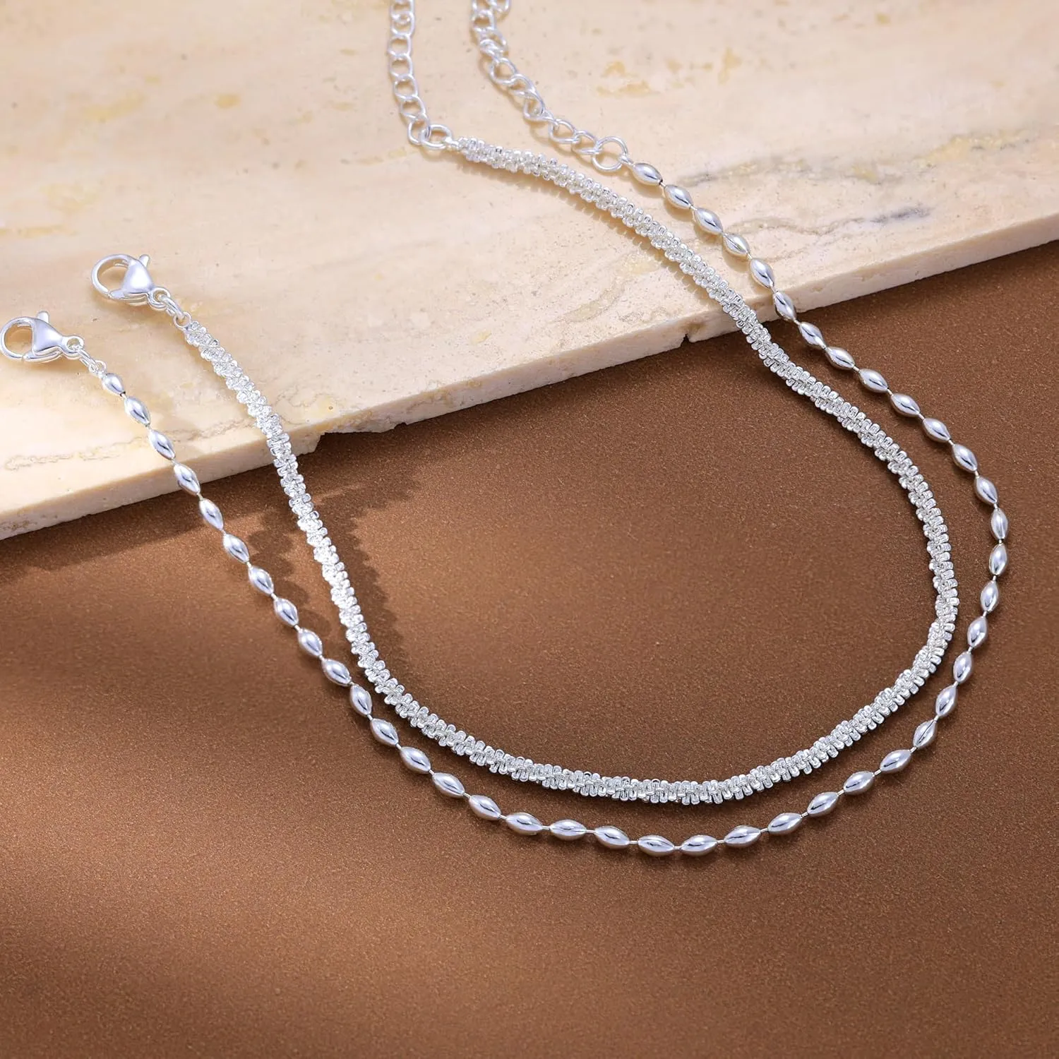 Sterling Silver Chain Bracelet: Dainty Stackable Bracelets for Women Trendy Cute Adjustable Layered Paperclip Womens Bracelet Set Silver Waterproof Jewelry for Women