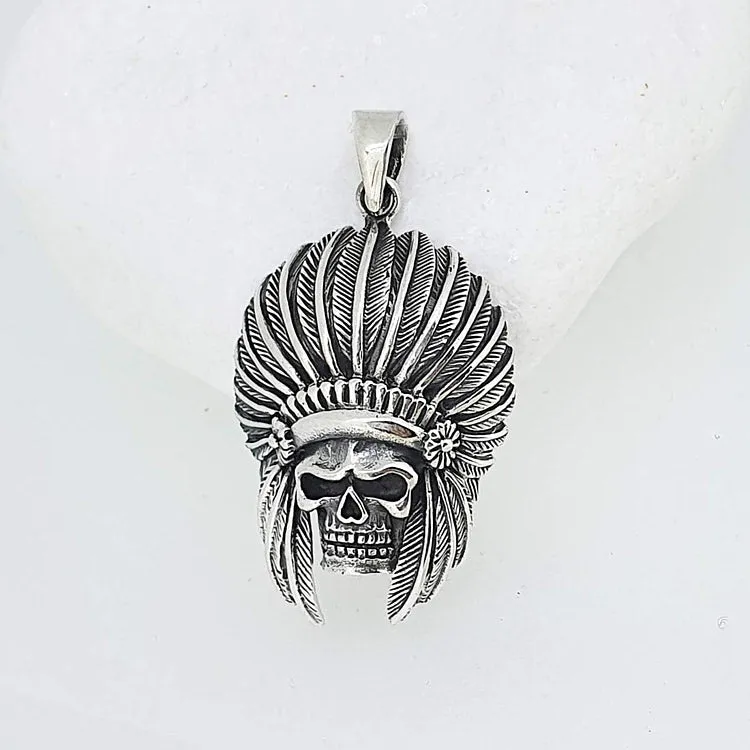 Sterling Silver Skull Chief Biker Pendant For Men And Women