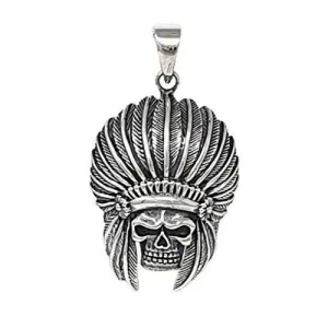 Sterling Silver Skull Chief Biker Pendant For Men And Women