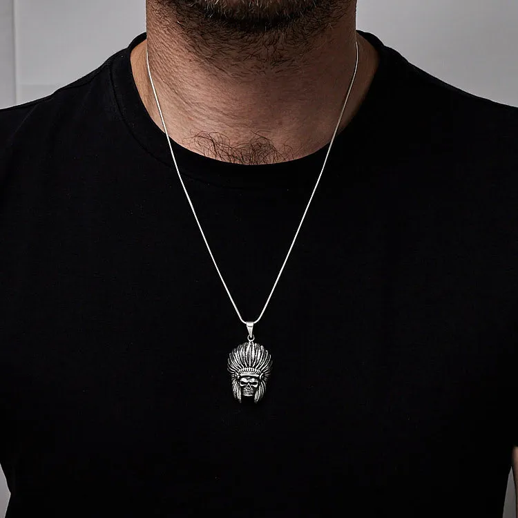 Sterling Silver Skull Chief Biker Pendant For Men And Women
