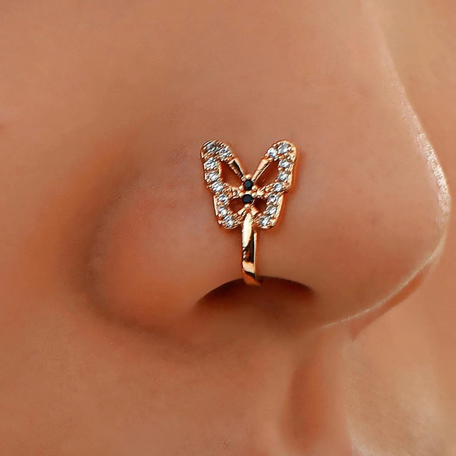 Vintage Crystal Butterfly Nose Ring Gold Cz Cuff Septum U Shaped Clip On Stud Hoop Piercing Jewelry for Women