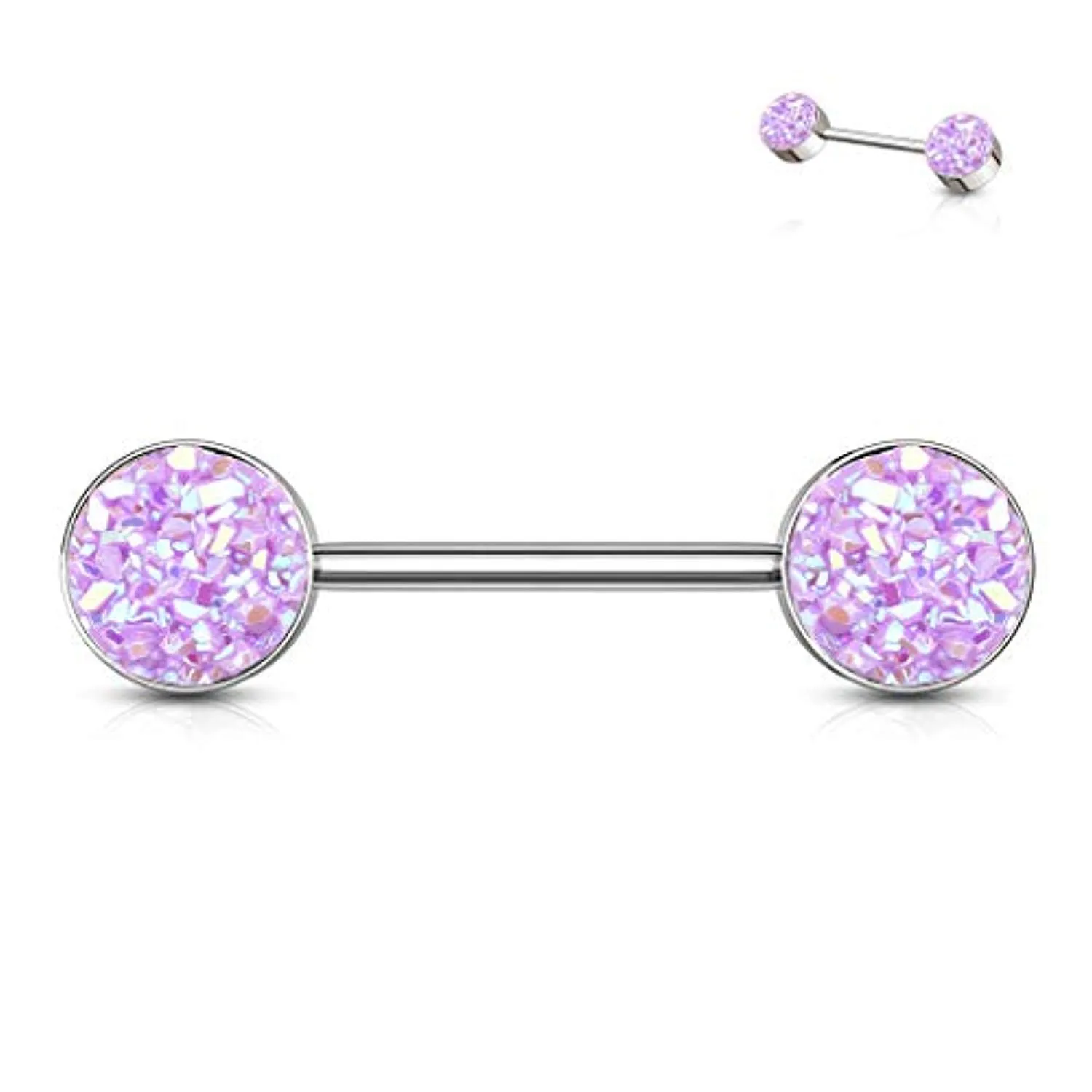 WildKlass Druzy Stone Set Ends 316L Surgical Steel Barbell Nipple Rings
